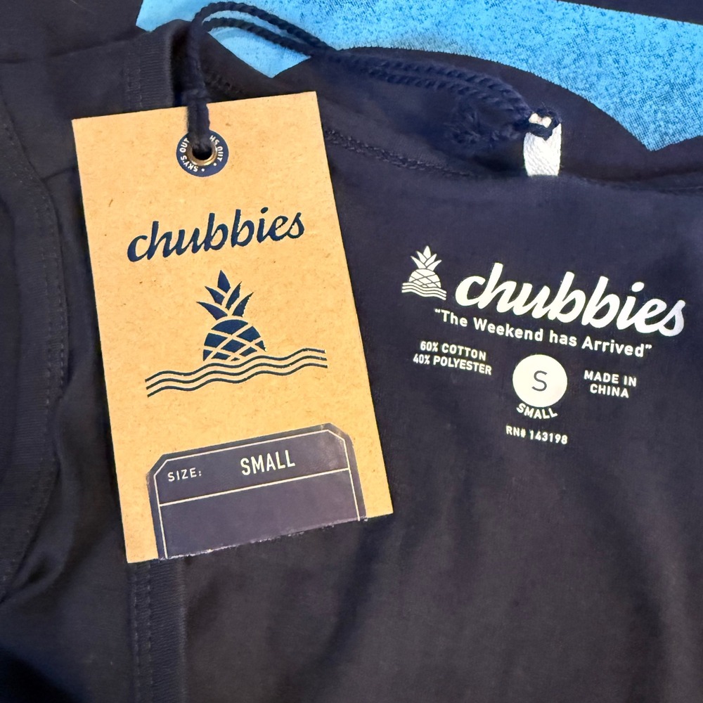 Chubbies Navy Blue The Weekend Has Arrived‎ Palm Tree Tank Top Men's Small - Picture 4 of 7